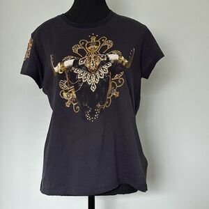 Camilla Embellished Bull Graphic Tee Midnight Blue Crystal Detail Size L